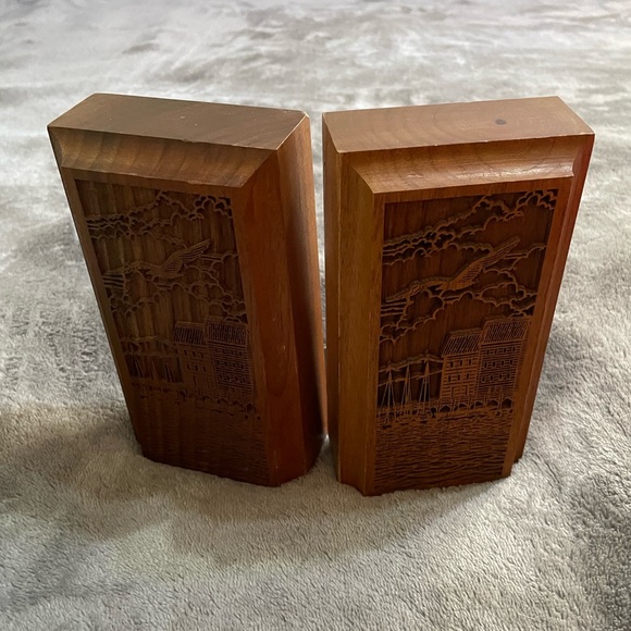 Vintage Wood Walnut Laser Cut Coastal Nautical Bookends - Picture 8 of 9